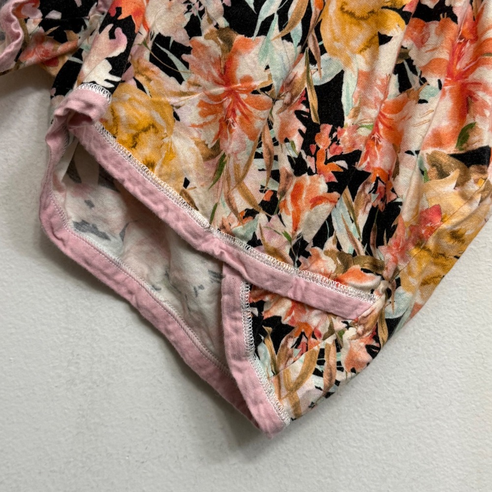 Garnet Hill S Asian Wrap Set 100% Cotton Organic Short & Top Pajamas Pink Floral - Picture 5 of 8